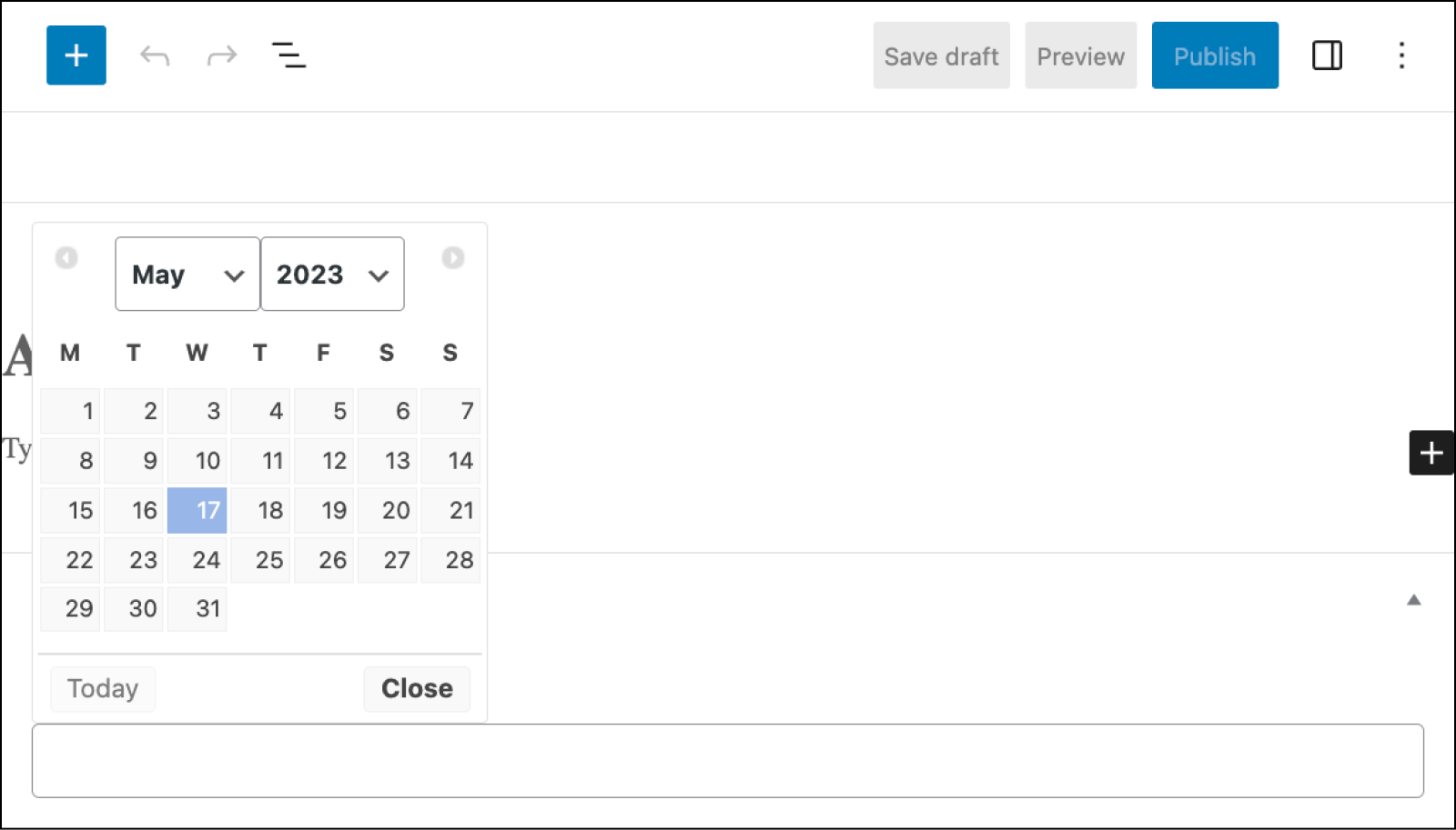 单击字段将打开日历，允许内容编辑器轻松选择正确的日期。 