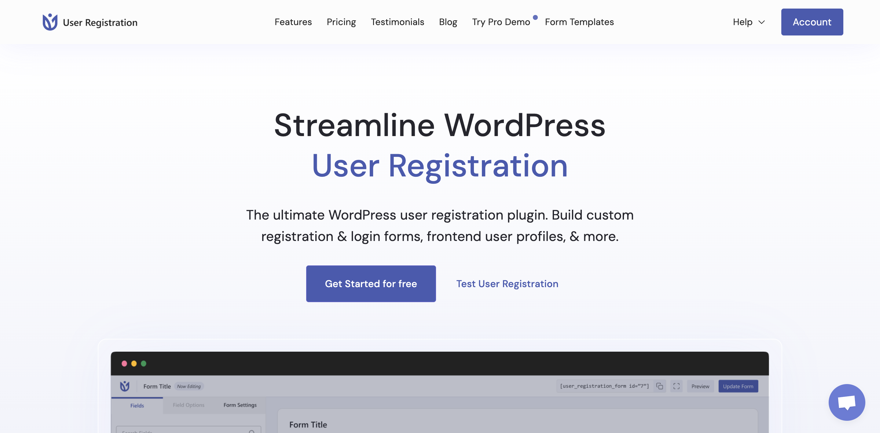 User Registration homepage