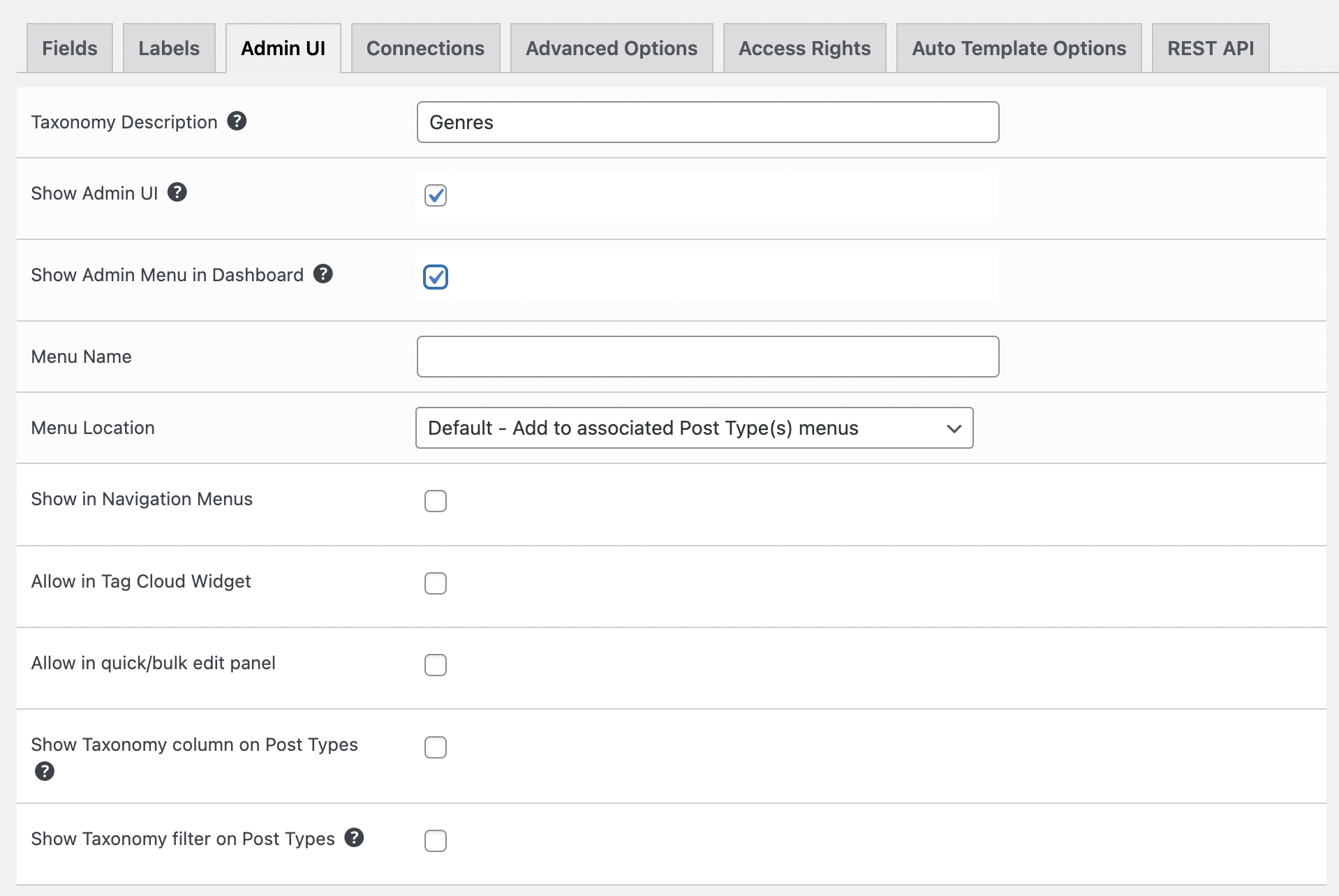 The Pods plugin Admin UI settings