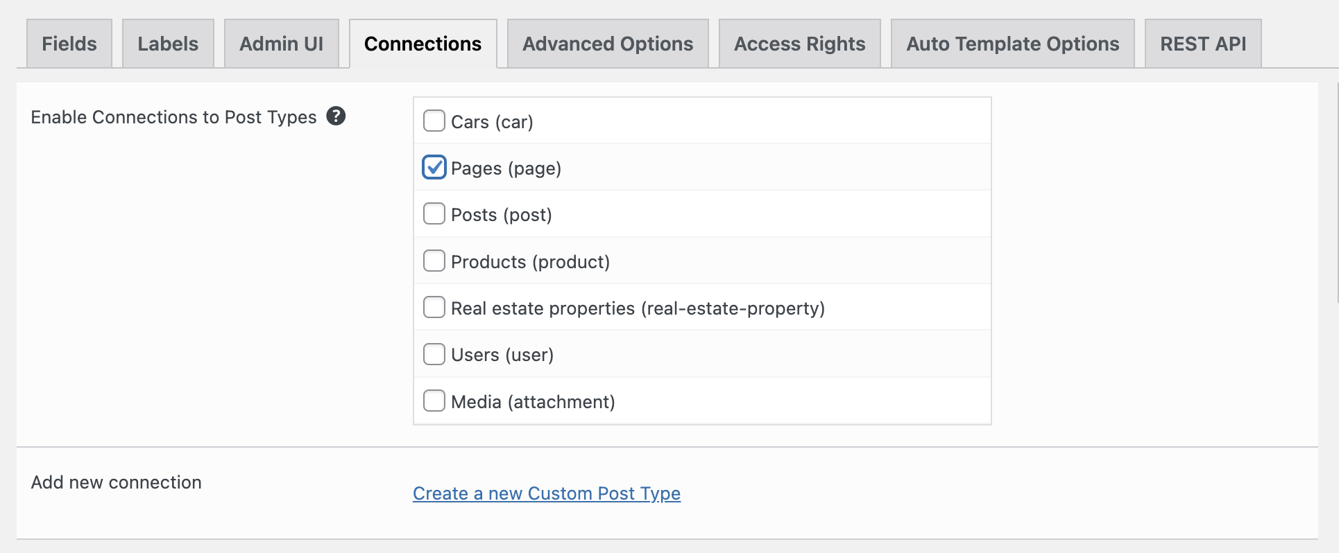 Enable connections to post type in Pods