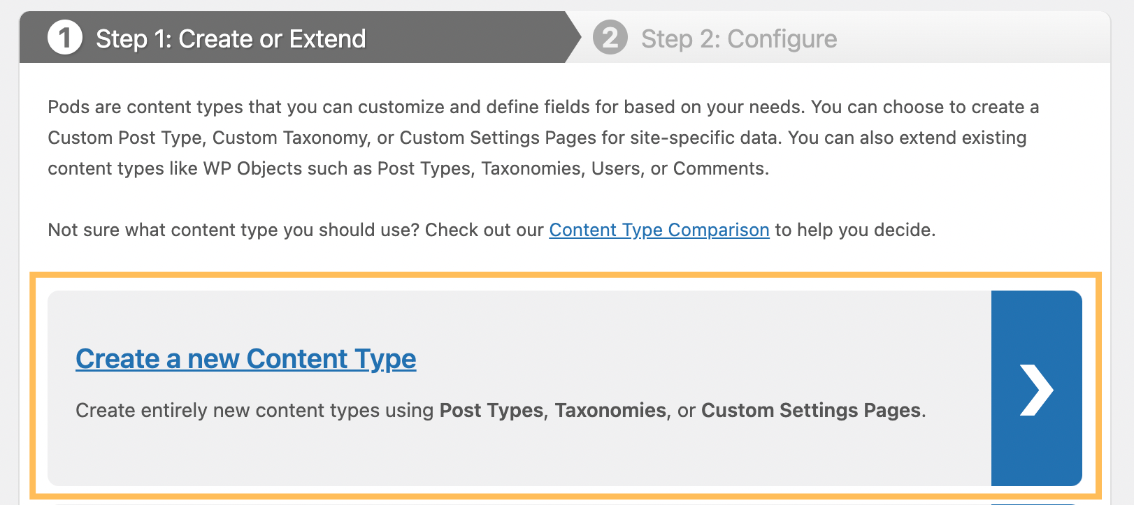 How to create a new content type using the Pods plugin