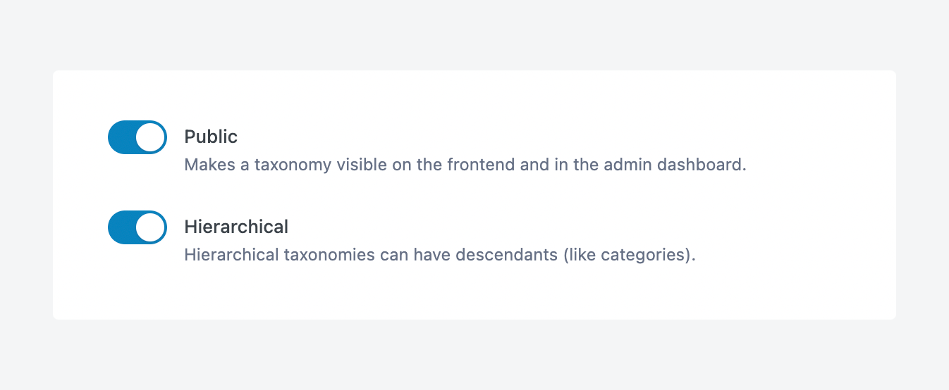 Making a new ACF taxonomy hierarchical or public